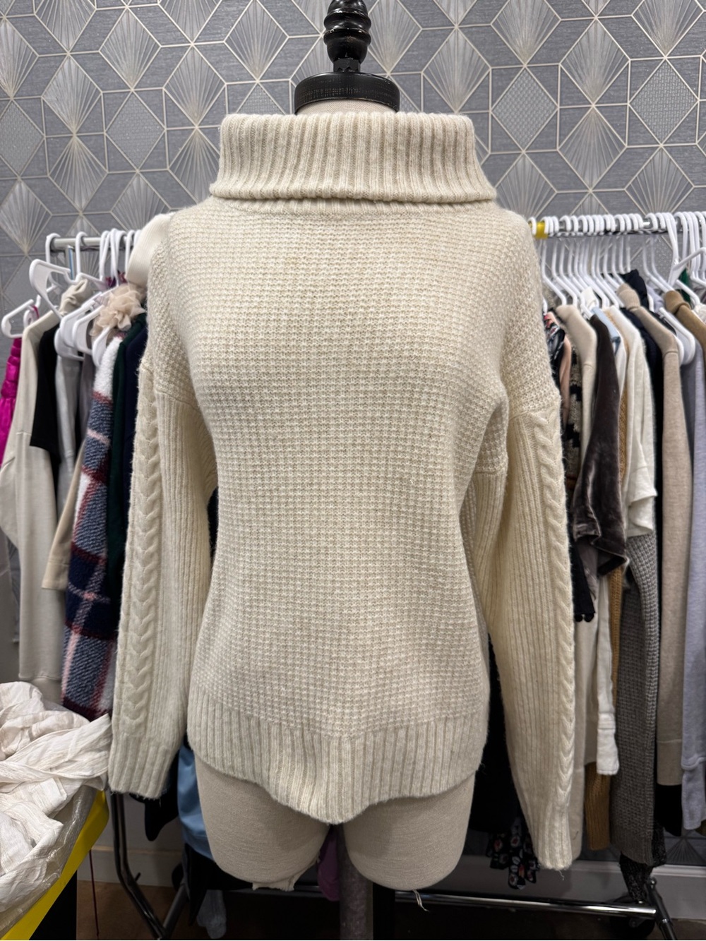 Something Navy Cream Off-White Turtleneck Sweater